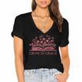 Retro Grow In Grace Wildflower Book Christian Bible Verse Women's Jersey Short Sleeve Deep V-Neck Tshirt