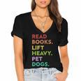 Retro Read Books Lift Heavy Pet Dogs Gym Book Lover Women's Jersey Short Sleeve Deep V-Neck Tshirt