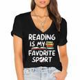 Retro Reading Is My Favorite Sport Baseball World Book Day Women's Jersey Short Sleeve Deep V-Neck Tshirt