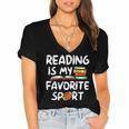 Retro Reading Is My Favorite Sport Football World Book Day Women's Jersey Short Sleeve Deep V-Neck Tshirt