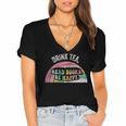 Retro Vintage Drink Tea Read Books Be Happy Reading Women's Jersey Short Sleeve Deep V-Neck Tshirt Retro Vintage Drink Tea Read Books Be Happy Reading Women's Jersey Short Sleeve Deep V-Neck Tshirt