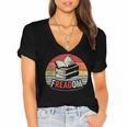 Retro Vintage FREADom Anti Ban Books Freedom To Read Women's Jersey Short Sleeve Deep V-Neck Tshirt