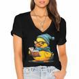 Rubber Duck Reading Book Rubber Duckie Reader Coffee Lover Women's Jersey Short Sleeve Deep V-Neck Tshirt