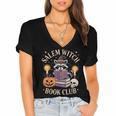 Salem Witch Book Club Bookish Halloween Raccoon Witchcraft Women's Jersey Short Sleeve Deep V-Neck Tshirt