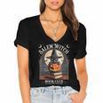 Salem Witch Book Club All Witches Welcome Halloween Reading Women's Jersey Short Sleeve Deep V-Neck Tshirt