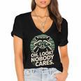 Sarcastic Saying Oh Look Nobody Cares Humor Introverts Women's Jersey Short Sleeve Deep V-Neck Tshirt