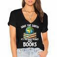 Save The Earth It’s The Only Planet With Books Women's Jersey Short Sleeve Deep V-Neck Tshirt Save The Earth It’s The Only Planet With Books Women's Jersey Short Sleeve Deep V-Neck Tshirt