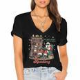 He Sees What You'Ve Been Reading Santa Christmas Bookish Women's Jersey Short Sleeve Deep V-Neck Tshirt