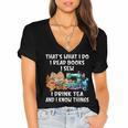 Sewing Reading Books Drinking Tea Sew Sewist Women's Jersey Short Sleeve Deep V-Neck Tshirt