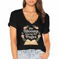 She Blooms Among The Pages Women Mom Wife Floral Book Quote Women's Jersey Short Sleeve Deep V-Neck Tshirt