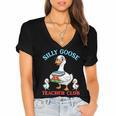 Silly Goose With Books Teacher Club School Educator Women's Jersey Short Sleeve Deep V-Neck Tshirt