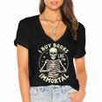 Skeleton I Buy Books Like I'm Immortal Halloween Women's Jersey Short Sleeve Deep V-Neck Tshirt