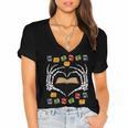 Skeleton Heart Read Reading Book Librarian Halloween Women Women's Jersey Short Sleeve Deep V-Neck Tshirt