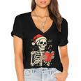 Skeleton Reading Book Christmas Teacher Librarian Book Lover Women's Jersey Short Sleeve Deep V-Neck Tshirt