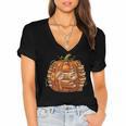 Smart Book Pumpkin Retro Fall Teacher Reading Halloween Women's Jersey Short Sleeve Deep V-Neck Tshirt