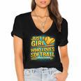 Softball Just A Girl Comic Book Style Graphic For Teens Women's Jersey Short Sleeve Deep V-Neck Tshirt Softball Just A Girl Comic Book Style Graphic For Teens Women's Jersey Short Sleeve Deep V-Neck Tshirt