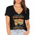 Spicy Books And Iced Coffee Book Lover Smut Reader Women's Jersey Short Sleeve Deep V-Neck Tshirt