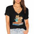 Squirrel Reading Book Glasses Bookworm Librarian Women's Jersey Short Sleeve Deep V-Neck Tshirt Squirrel Reading Book Glasses Bookworm Librarian Women's Jersey Short Sleeve Deep V-Neck Tshirt