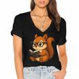 Squirrel Reading Book Lover Women's Jersey Short Sleeve Deep V-Neck Tshirt