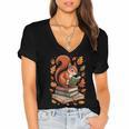 Squirrel Reading Book Lovers Fall Leaves Library Books Women's Jersey Short Sleeve Deep V-Neck Tshirt