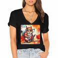 Squirrel Reading Comic Book On Autumn Branch Glasses Leaves Women's Jersey Short Sleeve Deep V-Neck Tshirt
