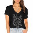 Stack Of Books And Dragons Bookworm Fantasy Books Lover Women's Jersey Short Sleeve Deep V-Neck Tshirt