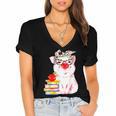 Teacher Pig Cute Farm Animal Book Lover School Student For Men Women Kids Women's Jersey Short Sleeve Deep V-Neck Tshirt Teacher Pig Cute Farm Animal Book Lover School Student For Men Women Kids Women's Jersey Short Sleeve Deep V-Neck Tshirt