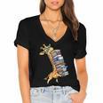 Teacher Shirt Giraffe Holding Books Bookworm Librarian Women's Jersey Short Sleeve Deep V-Neck Tshirt Teacher Shirt Giraffe Holding Books Bookworm Librarian Women's Jersey Short Sleeve Deep V-Neck Tshirt