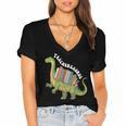 Teachersaurus Dinosaur Teachers Dino Reading Book Librarian Women's Jersey Short Sleeve Deep V-Neck Tshirt