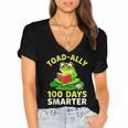 Toad-Ally 100 Days Smarter Frog Reading Book 100 School Day Women's Jersey Short Sleeve Deep V-Neck Tshirt Toad-Ally 100 Days Smarter Frog Reading Book 100 School Day Women's Jersey Short Sleeve Deep V-Neck Tshirt