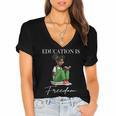 History Month Education Is Freedom Books Black Teacher Women's Jersey Short Sleeve Deep V-Neck Tshirt