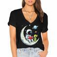 UFO Alien Astronaut Reading Book In Space Women's Jersey Short Sleeve Deep V-Neck Tshirt UFO Alien Astronaut Reading Book In Space Women's Jersey Short Sleeve Deep V-Neck Tshirt