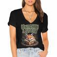 Unearth A Story Fox Reads a Book Women's Jersey Short Sleeve Deep V-Neck Tshirt