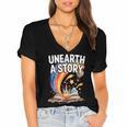 Unearth A Story Rainbow Treasure Book Women's Jersey Short Sleeve Deep V-Neck Tshirt