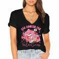 Valentine All Booked Book Coffee Coquette Bow Girl Women Women's Jersey Short Sleeve Deep V-Neck Tshirt