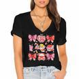 Valentine Cupid Coquette Pink Bow Apple Books Teacher Women's Jersey Short Sleeve Deep V-Neck Tshirt