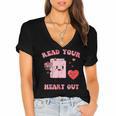 Valentines Day Book Read Your Heart Out Women Men Kids Women's Jersey Short Sleeve Deep V-Neck Tshirt
