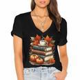 Vintage Autumn Books Coffee Pumpkin Fall Reading Women's Jersey Short Sleeve Deep V-Neck Tshirt Vintage Autumn Books Coffee Pumpkin Fall Reading Women's Jersey Short Sleeve Deep V-Neck Tshirt