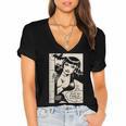 Vintage Vampire Bat Vampire Pin Up Girl Horror Comic Book Women's Jersey Short Sleeve Deep V-Neck Tshirt Vintage Vampire Bat Vampire Pin Up Girl Horror Comic Book Women's Jersey Short Sleeve Deep V-Neck Tshirt