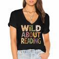Wild About Reading Book Animal Children's Book Lover Teacher Women's Jersey Short Sleeve Deep V-Neck Tshirt