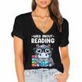 Wild About Reading Book Lover Hippo Women's Jersey Short Sleeve Deep V-Neck Tshirt