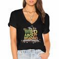 Wild About Reading Books Lovers Novelty Bookworm Library Day Women's Jersey Short Sleeve Deep V-Neck Tshirt