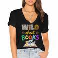 Wild About Reading Books Reader Bookworm Animals Book Lover Women's Jersey Short Sleeve Deep V-Neck Tshirt Wild About Reading Books Reader Bookworm Animals Book Lover Women's Jersey Short Sleeve Deep V-Neck Tshirt