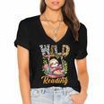 Wild About Reading Books Reader Lover Funny Teacher Animals For Men Women Kids Women's Jersey Short Sleeve Deep V-Neck Tshirt