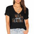Wild About Reading Books Reader Lover Librarian Bookworm Women's Jersey Short Sleeve Deep V-Neck Tshirt