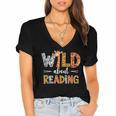 Wild About Reading Books Reader Teachers Kids Librarian Women's Jersey Short Sleeve Deep V-Neck Tshirt