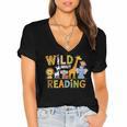 Wild About Reading Kid Love Wild Animal Books Back To School Women's Jersey Short Sleeve Deep V-Neck Tshirt Wild About Reading Kid Love Wild Animal Books Back To School Women's Jersey Short Sleeve Deep V-Neck Tshirt