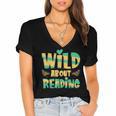 WILD ABOUT READING I Love Books Bookworm Library Day Women's Jersey Short Sleeve Deep V-Neck Tshirt WILD ABOUT READING I Love Books Bookworm Library Day Women's Jersey Short Sleeve Deep V-Neck Tshirt