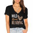 Wild About Reading Teacher Books Reader Lovers Leopard Zebra Women's Jersey Short Sleeve Deep V-Neck Tshirt