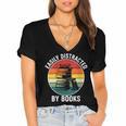Women's Easily Distracted By Books Women's Jersey Short Sleeve Deep V-Neck Tshirt